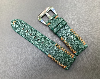 GREEN Genuine STINGRAY leather watch strap band, leather watch strap, handmade watch strap band, Custom Strap 26mm 24mm 22mm 20mm 18mm 16mm