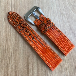 Orange äkta LIZARD läderarmband, läderarmband, handgjort klockarmband, specialanpassat 26 mm 24 mm 22 mm 20 mm 18 mm 16 mm