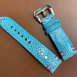 Blue Genuine Stingray leather watch strap band, leather watch strap, handmade watch strap band