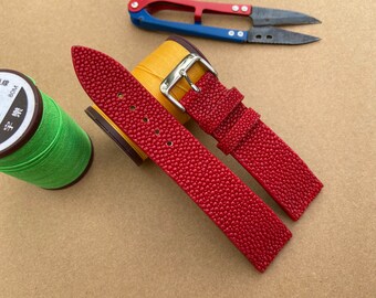 Red Genuine Stingray leather watch strap band, leather watch strap, handmade watch strap band, Custom Strap