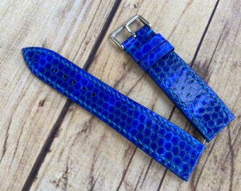 Blue Genuine Snake Leather Watch Strap Band, Leather Watch Strap, Handmade Watch Strap Band, Custom Strap