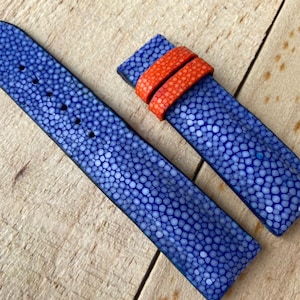 Blue Genuine Stingray leather watch strap band, leather watch strap, handmade watch strap band