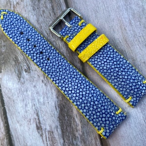 Blue Genuine Stingray Leather Watch Strap Band, Leather Watch Strap, Handmade Watch Strap Band