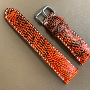 Orange äkta LIZARD läderarmband, läderarmband, handgjort klockarmband, specialanpassat 26 mm 24 mm 22 mm 20 mm 18 mm 16 mm
