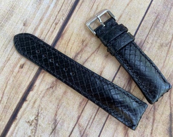 Black Genuine Snake Leather Watch Strap Band, Leather Watch Strap, Handmade Watch Strap Band, Custom Strap