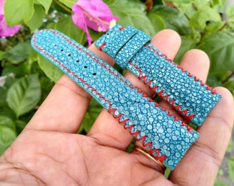 green Genuine Stingray leather watch strap band, leather watch strap, handmade watch strap band