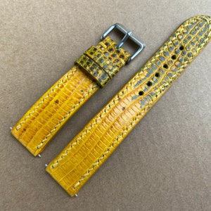 26mm 24mm 22mm 21mm 20mm 19mm 18mm 16mm Yellow Lizard leather watch strap band, leather wrist watch band, handmade watch strap bracelet