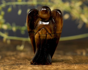 Ornement d'ange en cristal sculpté oeil de tigre - Pierre précieuse sculptée en cristal oeil de tigre - Statue d'ange Figurine Cadeaux spirituels