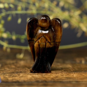 Tiger&#39;s Eye Carved Crystal Angel Ornament - Tigers Eye Crystal Carved Gemstone - Angel Statue Figurine Spiritual Gifts
