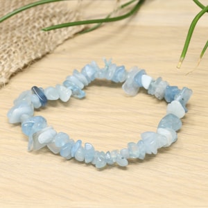 Pulsera elástica de aguamarina con chips - Pulsera de cristal de aguamarina - Pulsera de piedras preciosas - Regalos de cristal