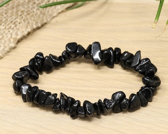 Black Obsidian Chip Bracelet: Elastic Gemstone Healing Crystal