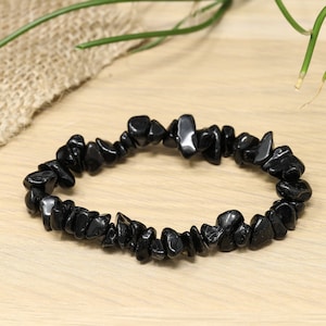 Black Obsidian Bracelet - Elastic Black Obsidian Crystal Chip Bracelet - Gemstone Bracelet Crystal Gifts