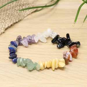 Seven Chakras Chip Bracelet - Elastic 7 Chakra Crystal Bracelet - Gemstone Bracelet Crystal Gifts