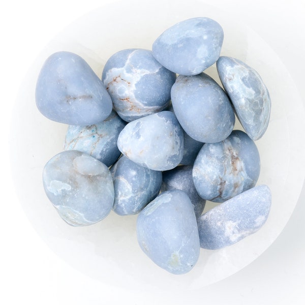 Blue Angelite Tumbled Stone - Healing Crystals Blue Angelite Pocket Stones - Polished Angelite Gemstone For Crystal Gifts