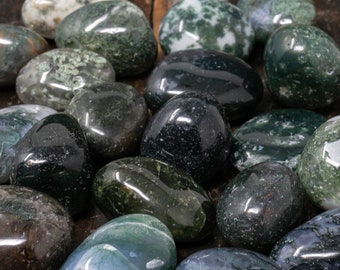 Green Moss Agate Tumbled Stone - Healing Crystals Moss Agate Pocket Stones - Polished Moss Agate Gemstone For Crystal Gifts