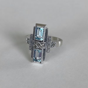 Art Deco Ring - Sterling Silver and Blue Topaz