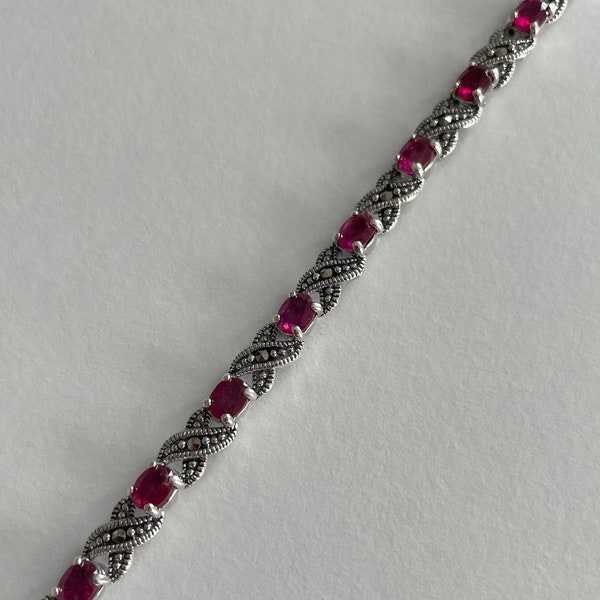 Bracelet rubis vintage style - argent véritable et rubis naturel - bracelet art déco