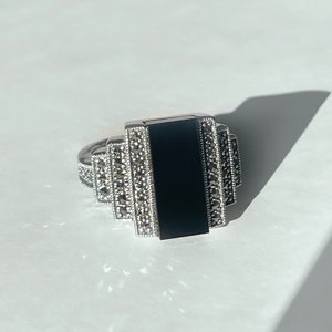 Art deco ring - silver and real onyx - art deco ring - natural stones