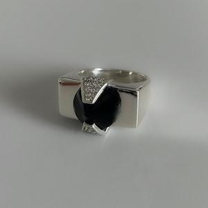 Silver tank ring - natural onyx art deco ring - timeless design ring - vintage inspiration