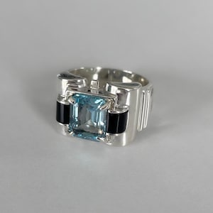 Art Deco Ring - Genuine Silver, Topaz and Onyx