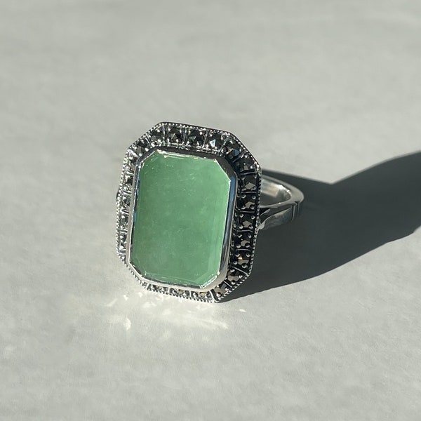 Bague art déco - bague jade vert - argent sterling - art deco ring - jade stone