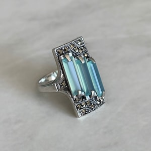 Art deco blauwe agaat ring - echte blauwe stenen ring - zilveren ring