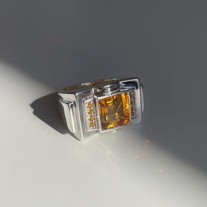 Bague tank en argent et citrine - bague argent mixte - bague citrine - bijoux argent