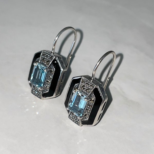 Blue topaz stud earrings - art deco earrings - art deco jewels - real topaz - solid silver - Diana model
