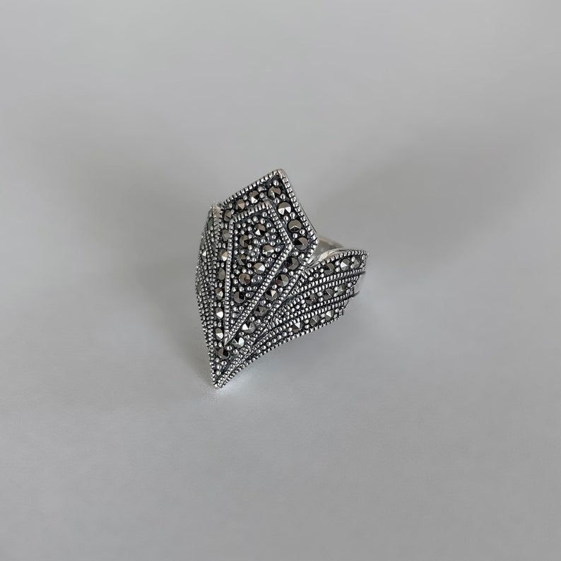 Art Deco-ring med naturliga markasitstenar - sterlingsilverring - vintagestil bild 1