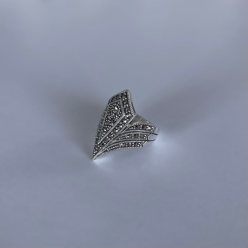 Art Deco-ring med naturliga markasitstenar - sterlingsilverring - vintagestil bild 7
