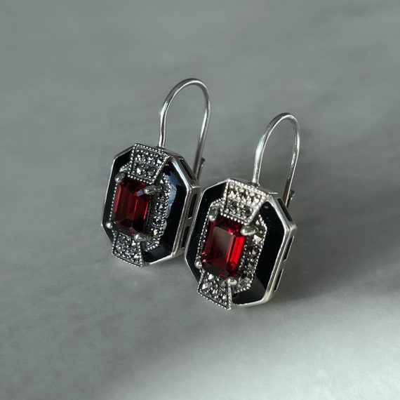 Boucles D'oreilles Dormeuses En Argent 925 Massif Avec Pierres - Bijou Occasion