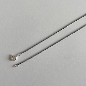 May include: A silver chain necklace with a twisted design. The chain is approximately 18 inches long and has a lobster clasp closure.