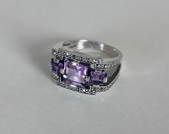Amethyst ring in silver - art deco ring - women's ring with a genuine stone