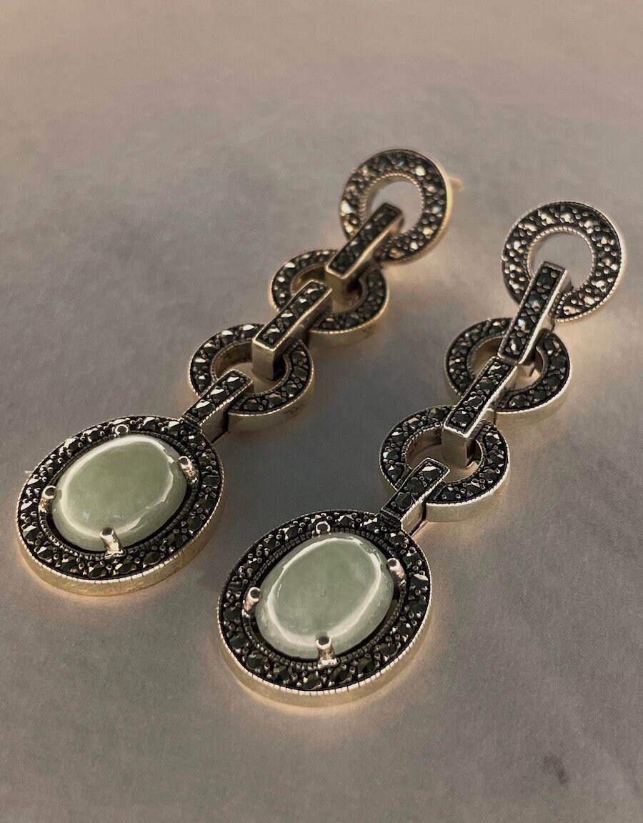 Argento, Argento sterling 925 e marcasite - Orecchini - Art Deco