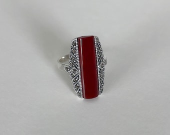 Art Deco ring - sterling zilver en natuurlijke carneool - damesring met carneool