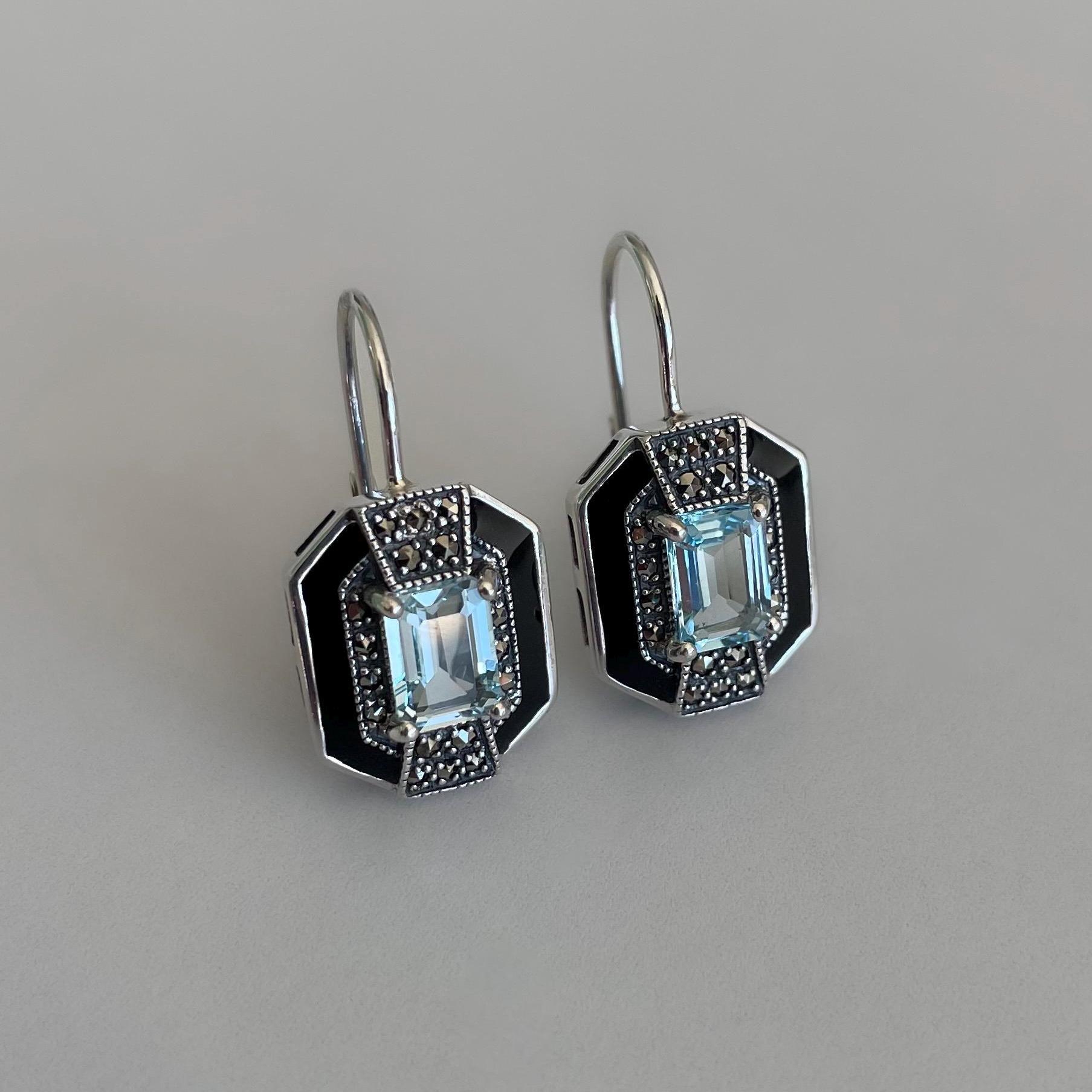 Boucles D'orelles Dormeuses Art Déco Argenté Antque Géométrque