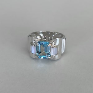 Panzerring aus echtem Silber – Topas und Perlmutt – Art-Deco-Ring