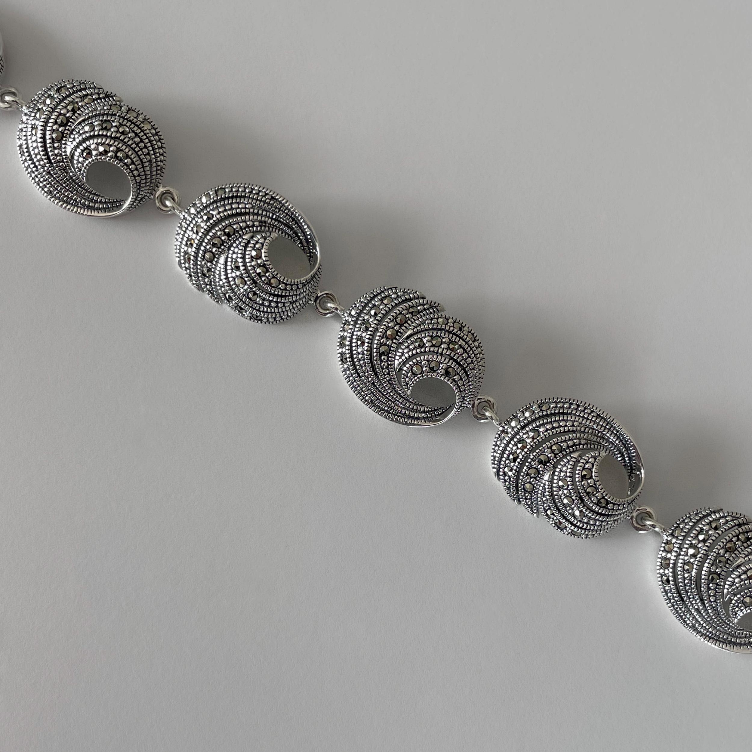 Bracelet En Argent 925 Sterling - Style Art Déco - Longueur 19 Cm - Occasion