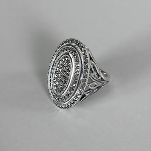 Bague Vintage Imposante Femme En Argent 925 Et Marcassite - Taille 59 - Style 'Amitié'