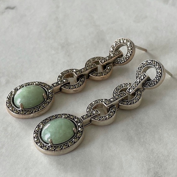 Orecchini in argento sterling e giada nefrite verde: orecchini a goccia minimalisti - Italia