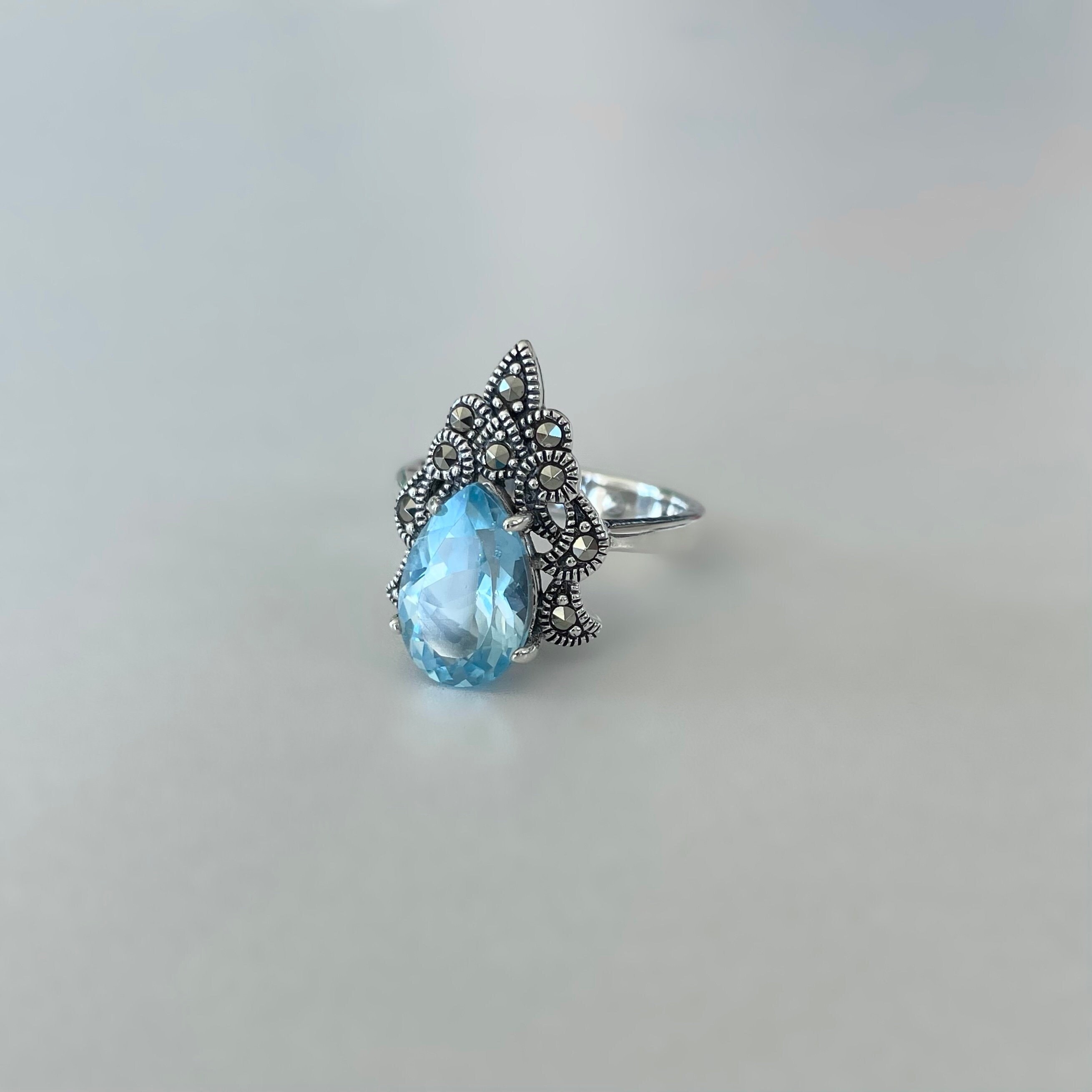 Bague Art Déco En Argent Massif Filigrane Et Topaze Mystique - Neuf Sans Emballage