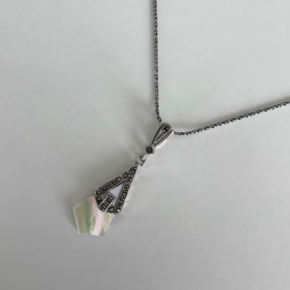 Pendentif nacre avec chaîne en argent véritable - collier art déco - nacre naturelle