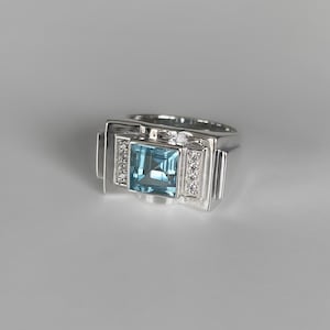 Silver and blue topaz tank ring - silver art deco ring - blue topaz jewelry