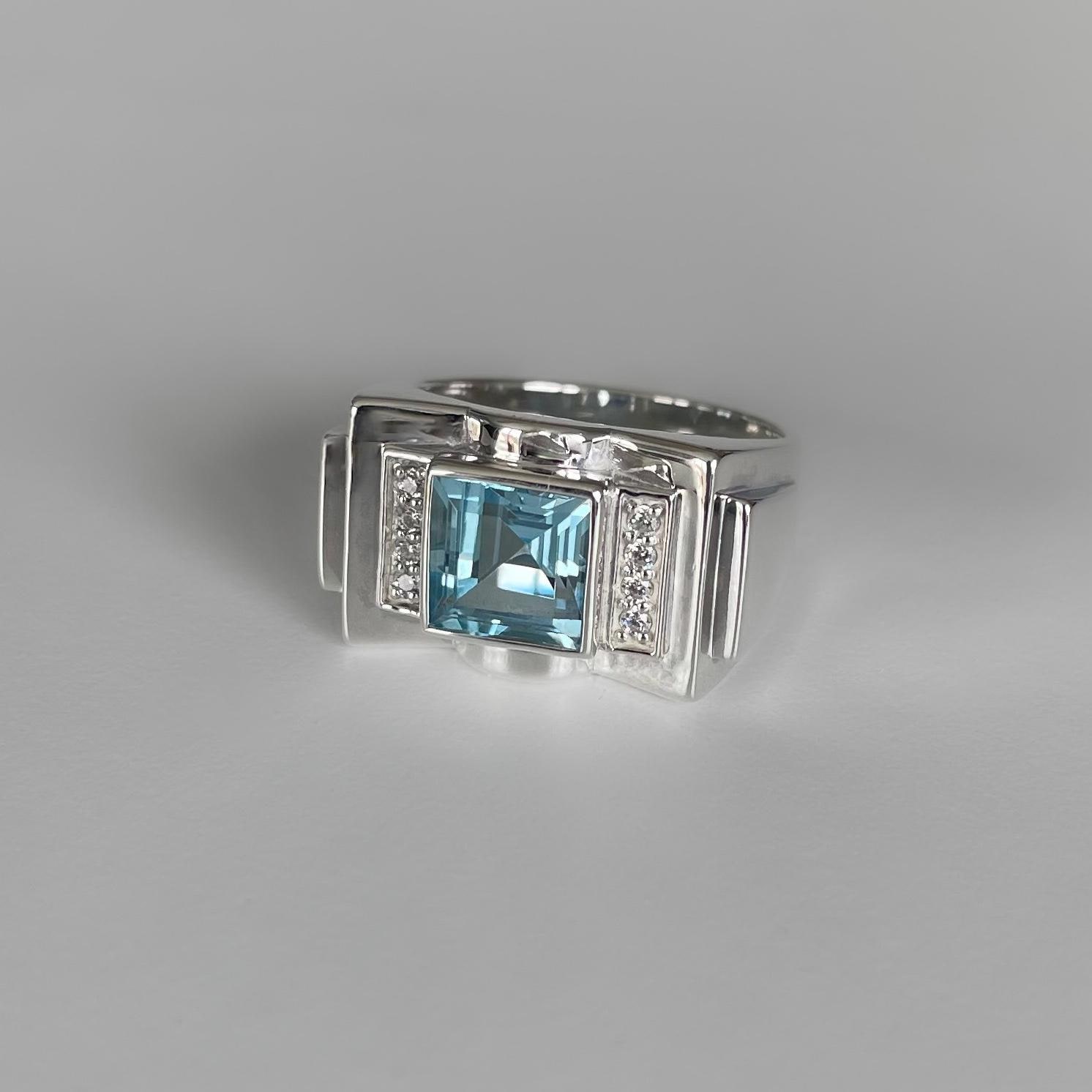 Bague Style Art Déco "Tank" En Argent 925 - Sertie De Zircons Noirs Et Blancs - Taille 51 (8g) - Occasion