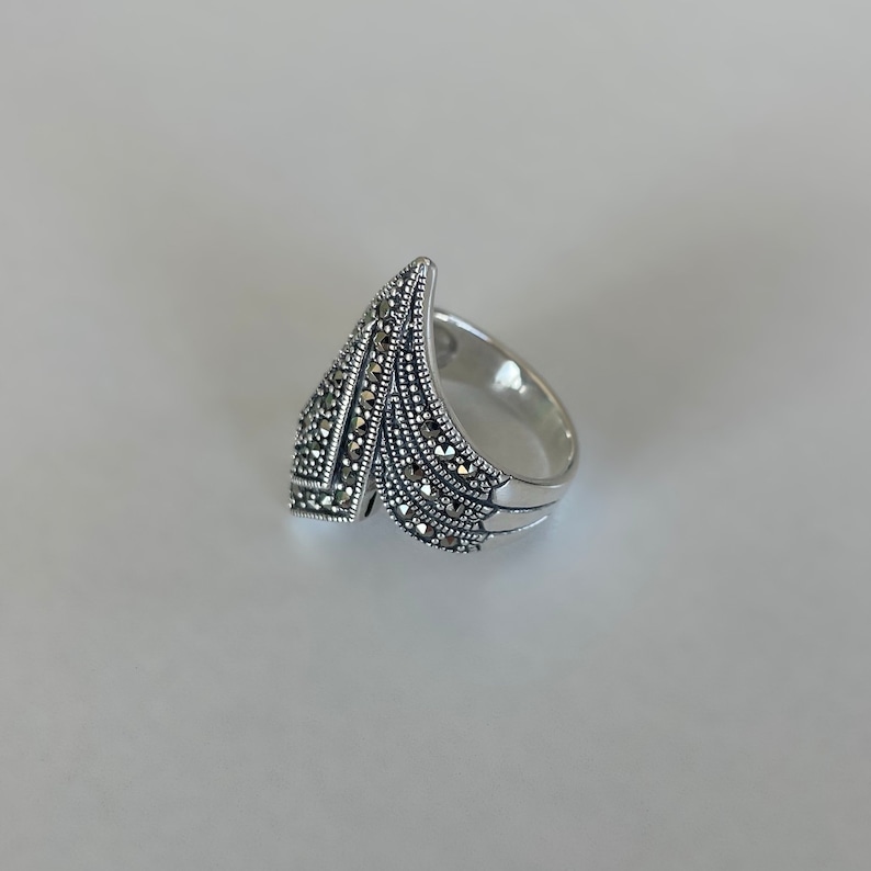 Art Deco-ring med naturliga markasitstenar - sterlingsilverring - vintagestil bild 8