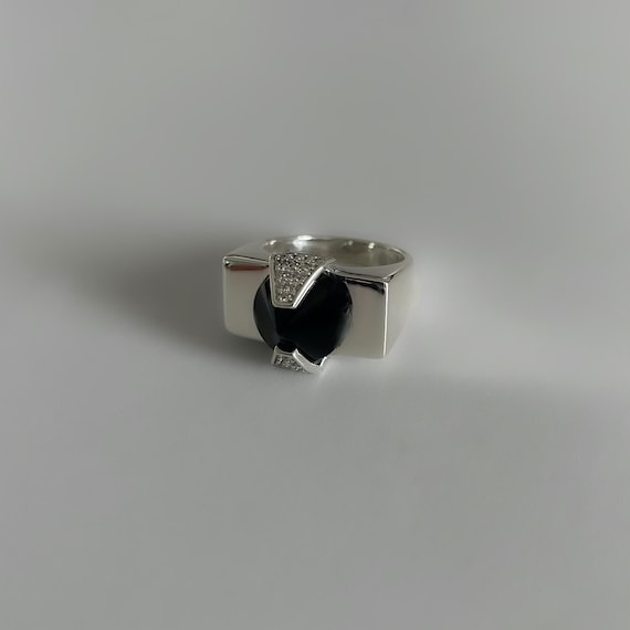 Bague Ancienne En Argent Massif 925 - Style Tank Avec Zirconium - Anneau Créateur