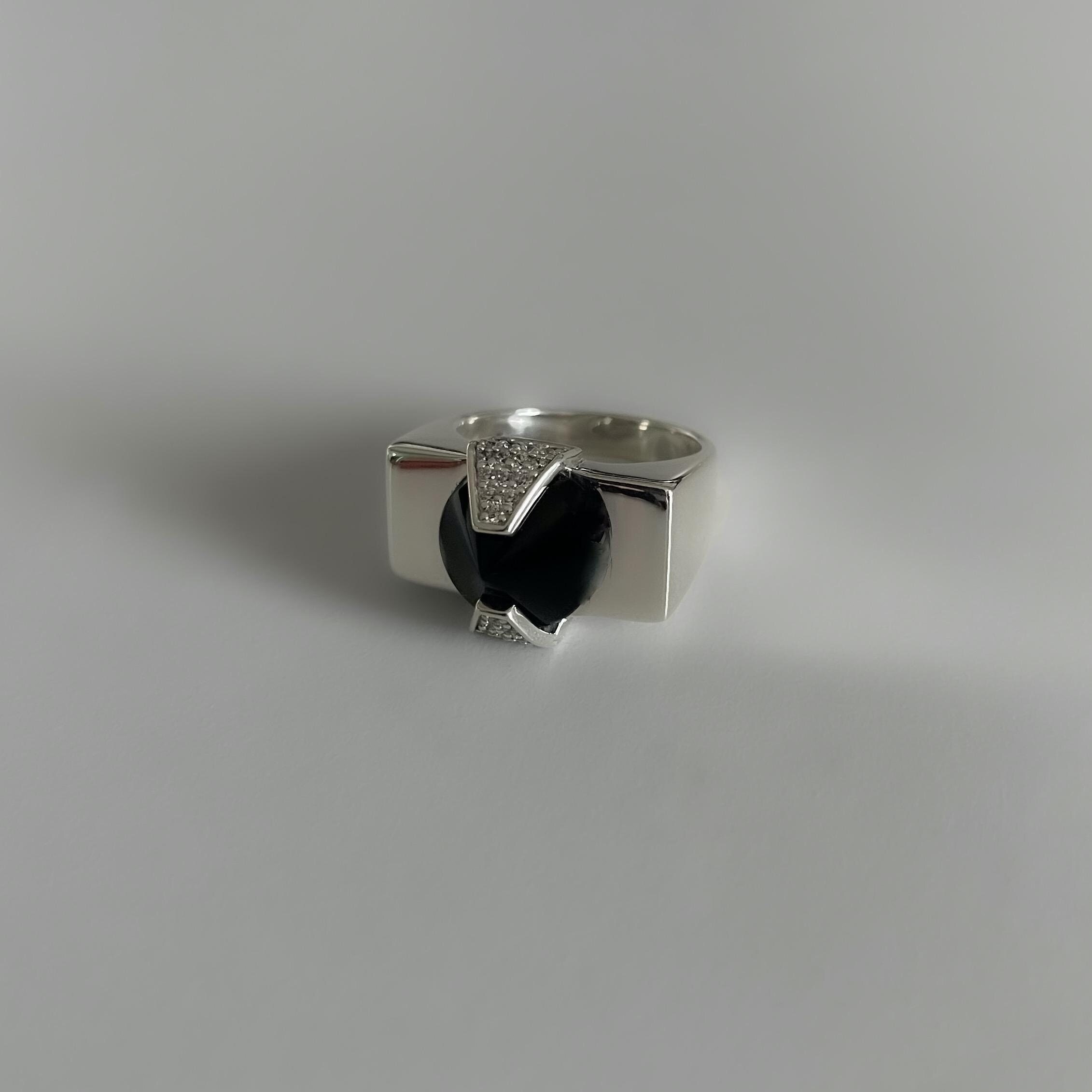 Bague Ancienne En Argent Massif 925 - Style Tank Avec Zirconium - Occasion
