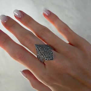 Art Deco-ring med naturliga markasitstenar - sterlingsilverring - vintagestil bild 3