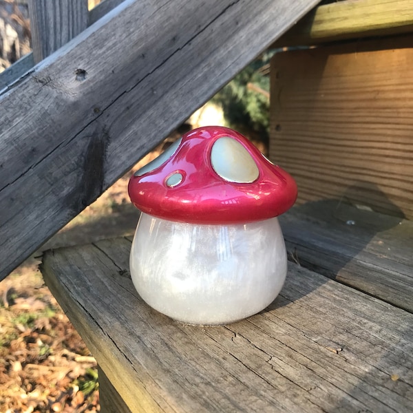 Bright Red and White Mushroom Jar