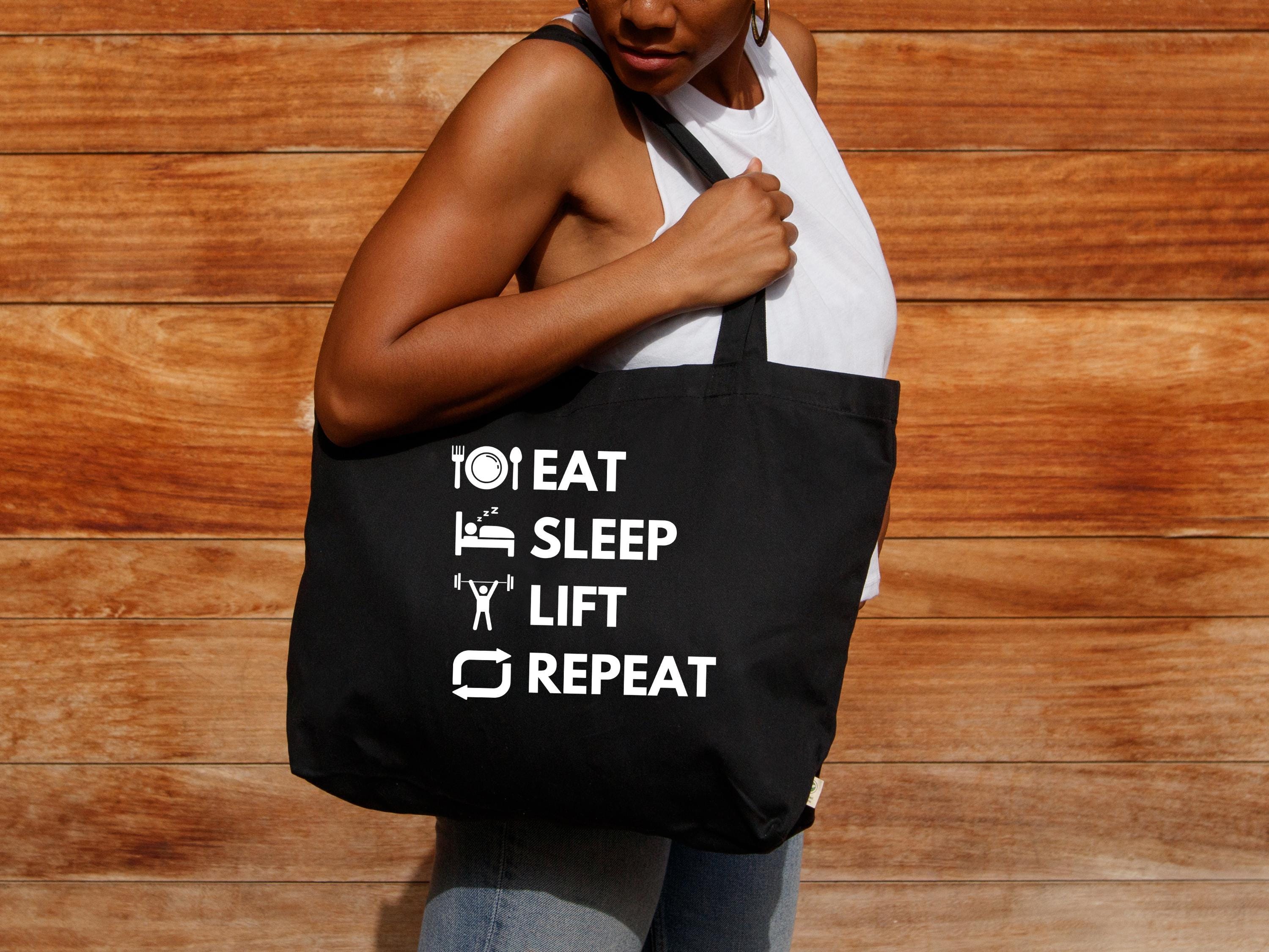 Eat Sleep Lift Repeat Large Organic Tote Bag, Eco-Friendly Aesthetic Reusable Bag, Health and Wellness, Sustainable Gifts, Gym Tote Bag